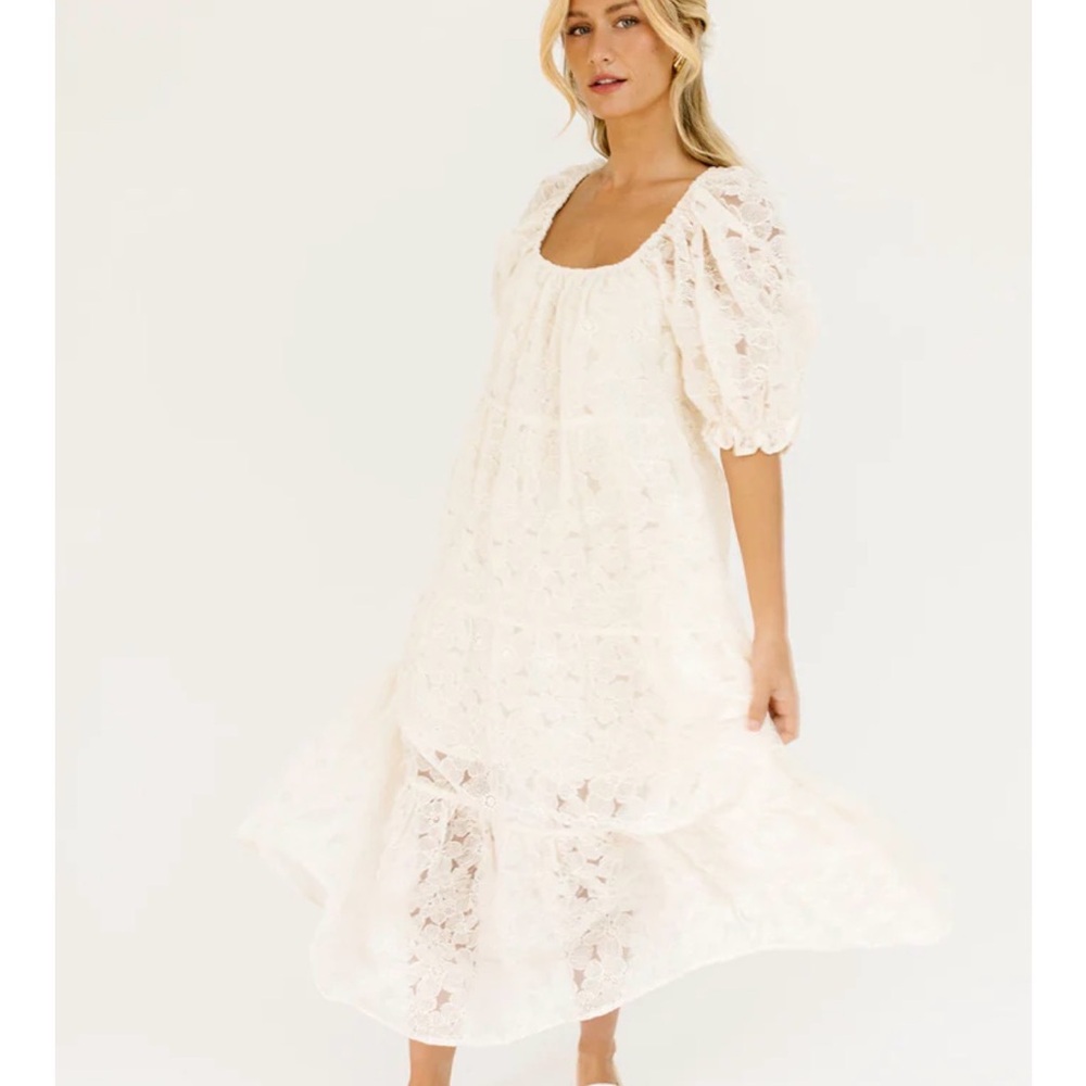 ZOCO Lace Puff-Sleeve Midi Dress in Ivory NWT XL